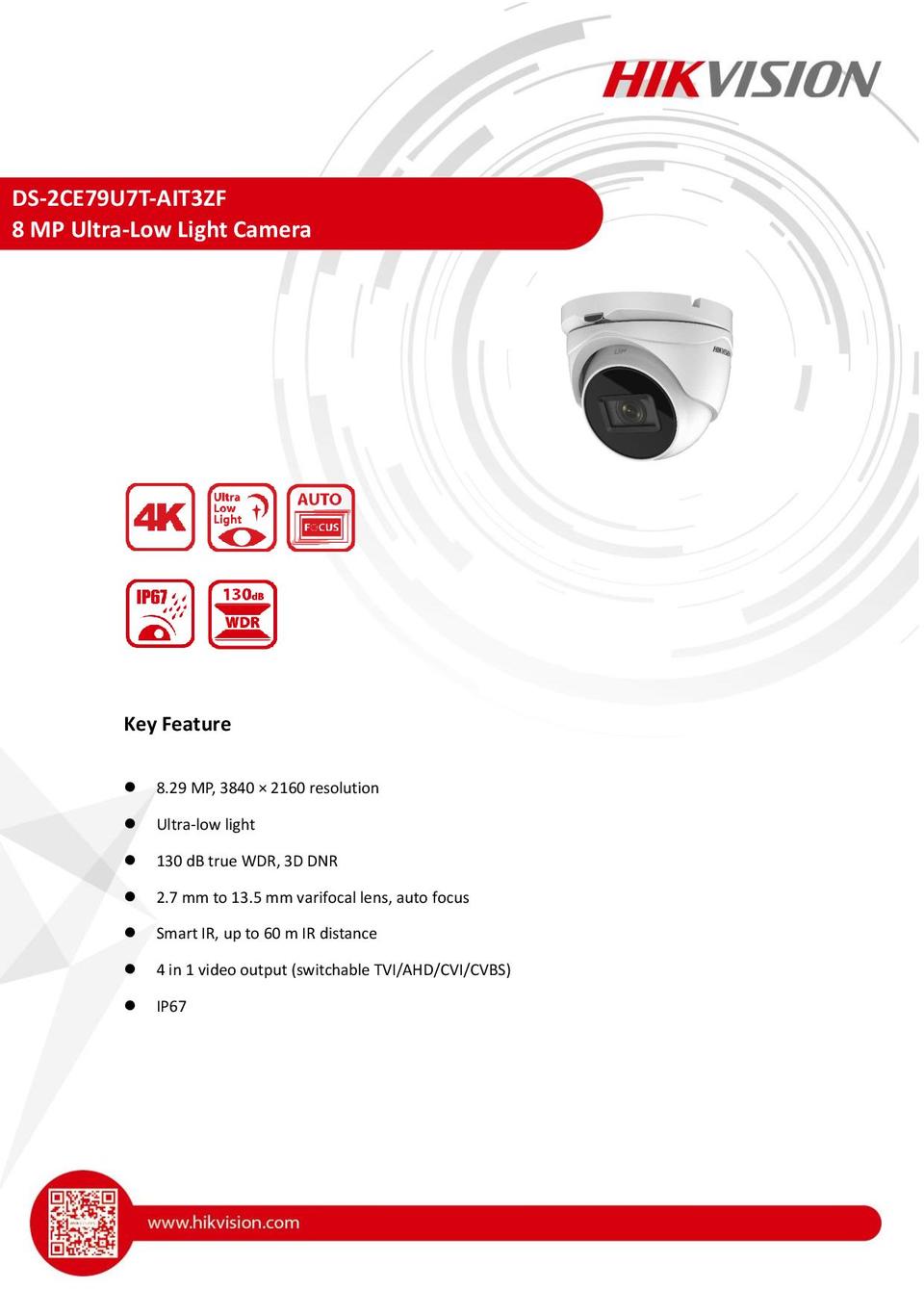 Hikvision DS-2CE79U7T-AIT3ZF 4K 8MP HD-TVI Turret Camera With IR & 2.7~13.5mm Motorised Lens 0